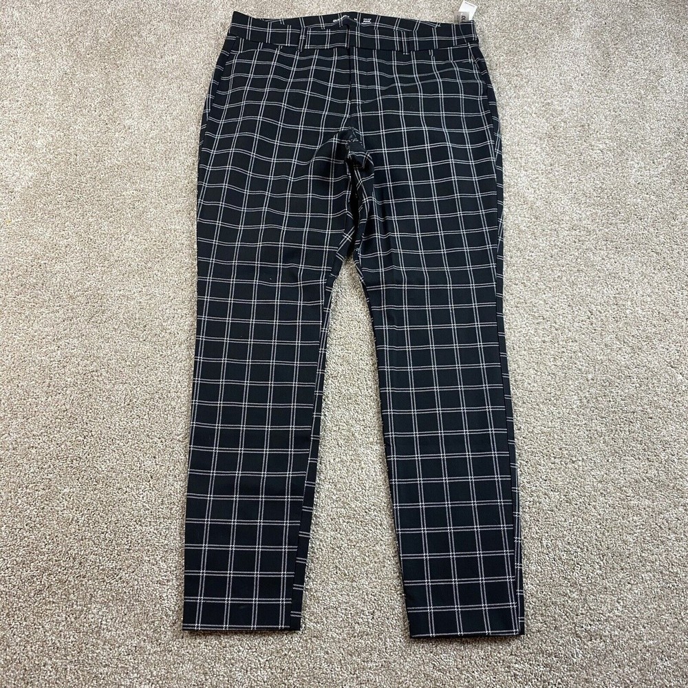 Old Navy Womens New Hi Rise Pixie Plaid Check Pants Trousers 14 Black Stretch